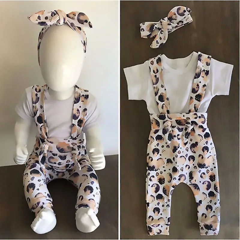 

Newborn Baby Girl Clothes Short Sleeve O-Neck Romper Overalls Pants Headband 3pcs Outfit Summer Casual Infant Clothing Set