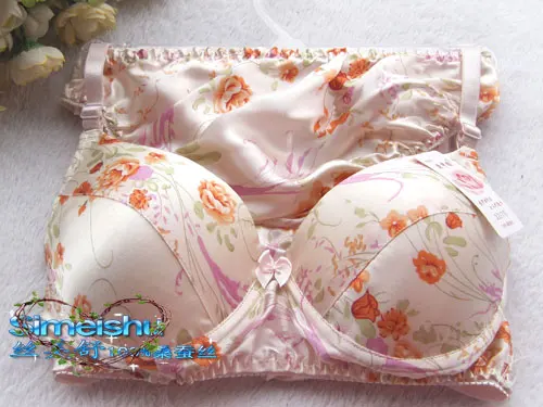 Printing Bra Set 100% Silk Underwear Bra + Underwear Silk Protein bra and thong set