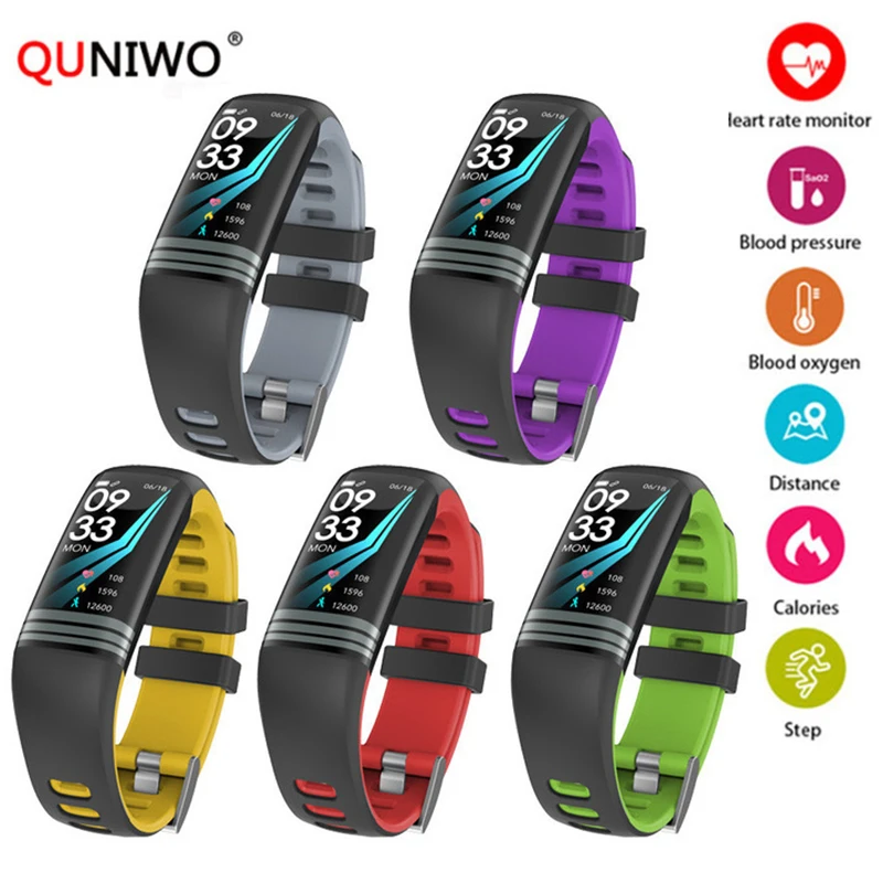 

QUNIWO 2018 New Smarcent GPS Smart BandFitness Bluetooth Bracelet Activity Sports Tracker Wristband with Heart Rate Tracker