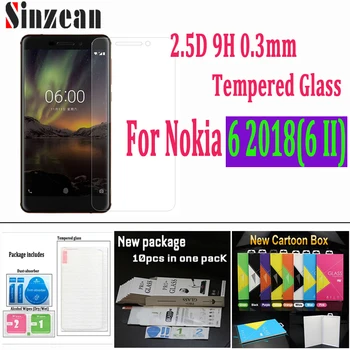 

2018 Sinzean 100pcs For Nokia 6 2018 Tempered Glass For Nokia 6 II Transparent Screen Protector Film with retail package