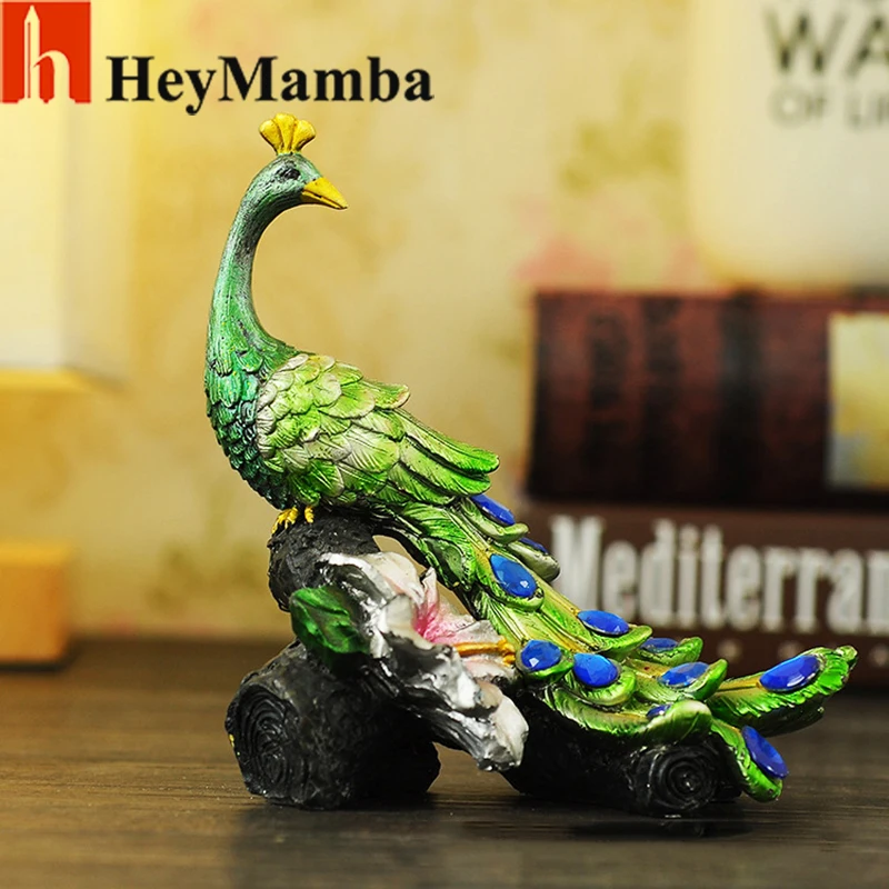 HeyMamba European Style Resin Peacock Figurines Miniatures Resin