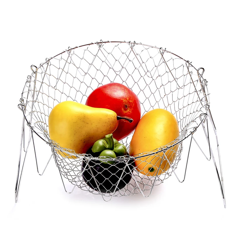 Stainless Steel Foldable Fryer Basket Steam Rinse Strain Kitchen Fruit Colander