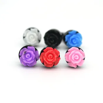 

Rose Flower Earrings Fake Ear Plugs Stud Acrylic 10mm Brincos for Womens Pink Red Purple Girl's Fahion Jewelry Fancy Cute