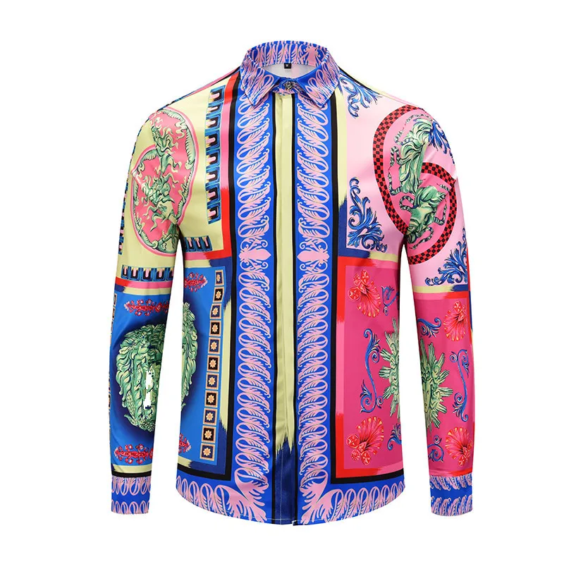 

Men Clothing Dress Shirts 3d Print Shirts Men Long Sleeve Party Club Designer Tops Man Nightclub Shirts