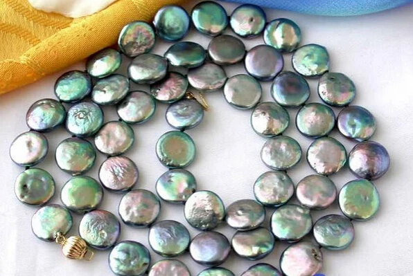 

Hot sale Free Shipping>>>>> 32" 14MM PEACOCK BLACK COIN FRESHWATER CULTURED PEARL NECKLACE