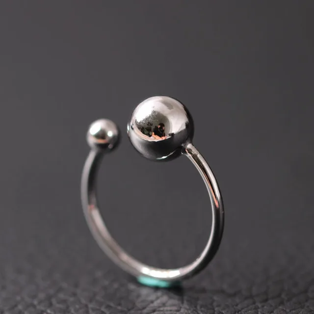 925 Sterling Silver Smooth Style Double Ball Open Rings For Women High Quality L 925 Sterling Silver Smooth Style Double Ball Open Rings For Women High Quality L