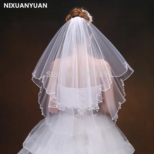 Nixuanyuan Free Shipping 2t 2 Tier Scallop Beaded Edge Dangle Nixuanyuan Free Shipping 2t 2 Tier Scallop Beaded Edge Dangle Teardrop Crystal Bridal Wedding Veil With