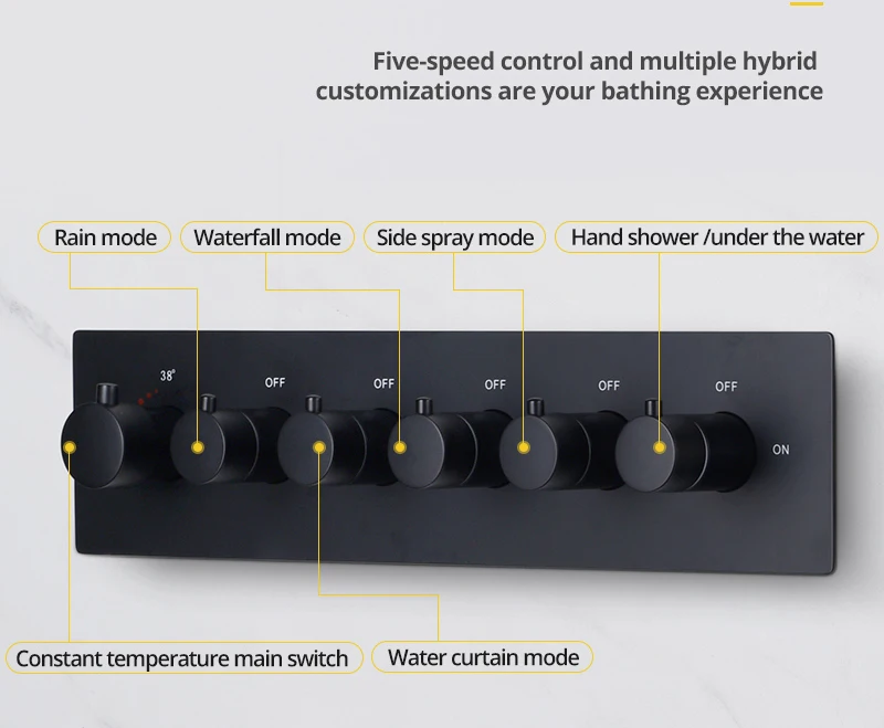 Multi-Function Shower Set Led Remote Control Light Black Brass Shower System (17)