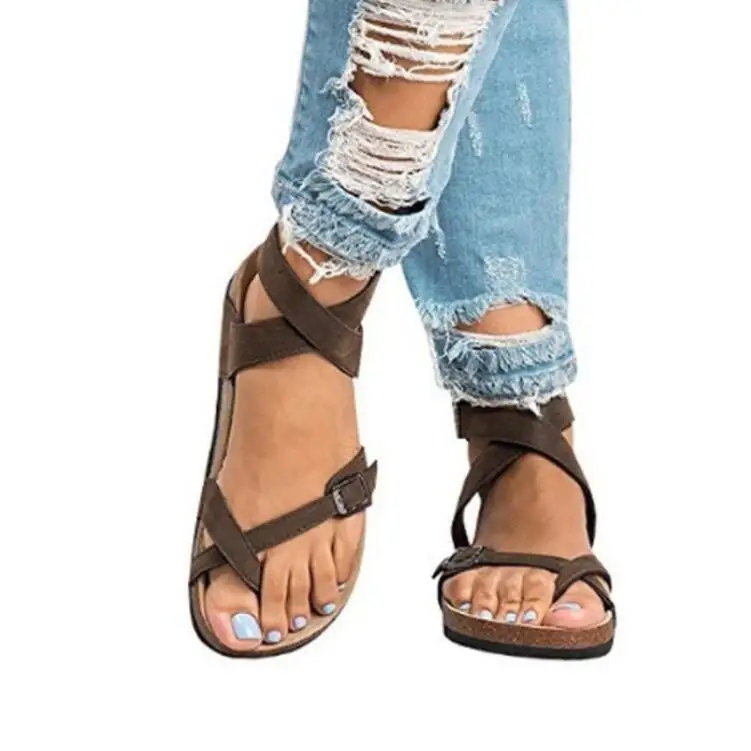 Basic Women Sandals 2019 New Women Summer Sandals Plus Size 43 Leather Flat Sandals Female Flip Flop Casual Beach Shoes Ladies