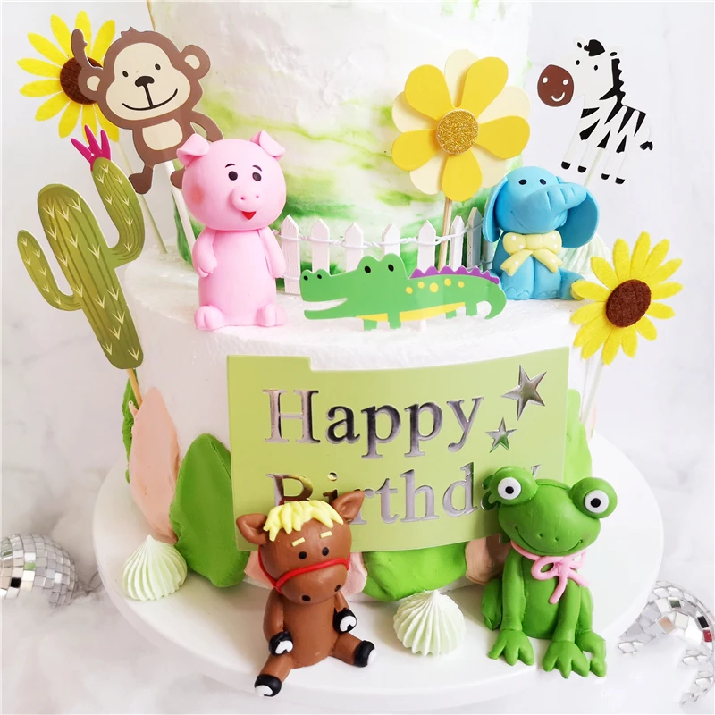 Happy Birthday Banner Animal Lion Cake Topper Kid Birthday Party Ocean Wild Animal Jungle Party Supplies Children's Day Gifts