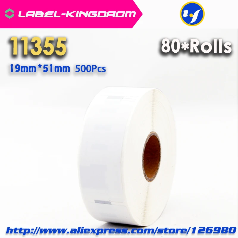 80 롤 Dymo 호환 11355 라벨 19mm * 51mm 500 개/롤 LabelWriter400 450 450 터보 프린터 Seiko SLP 440 450