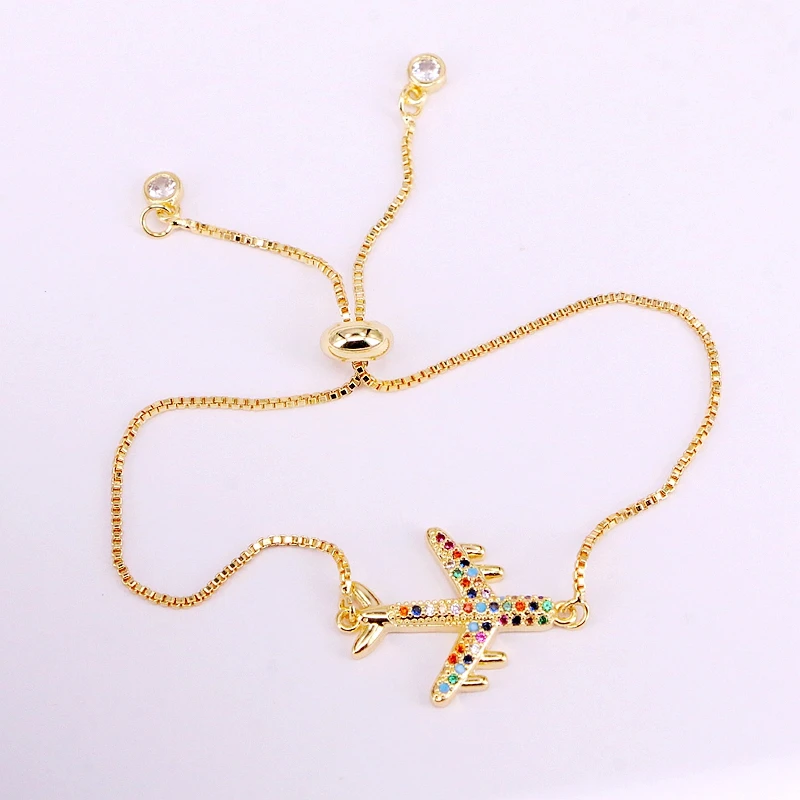 

3PCS, Beautiful Femme Copper Chain Rainbow Plane Charm Bracelets & Bangles for Women Jewelry