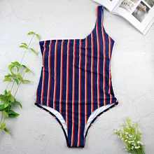 Один купальные костюмы на бретельках сексуальный Полосатый Цельный купальник купальный костюм с пуш-ап темно-синий Монокини боди Maillot De Bain 3456