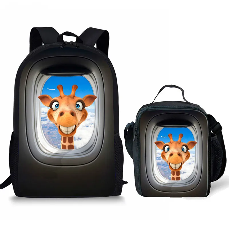 

ThiKin 3D Giraffe Kids School Bags Set 3 Pcs/set Daily Backpack Children Schoolbag for Teenager Boys Girls Student Mochila