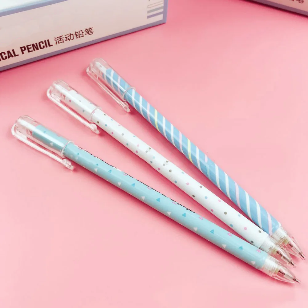 2pcs Cute Dot Stripe Mechanical Pencils Plastic Automatic Pencils Kawaii School Stationery Kids Gift Office Writing Supplies