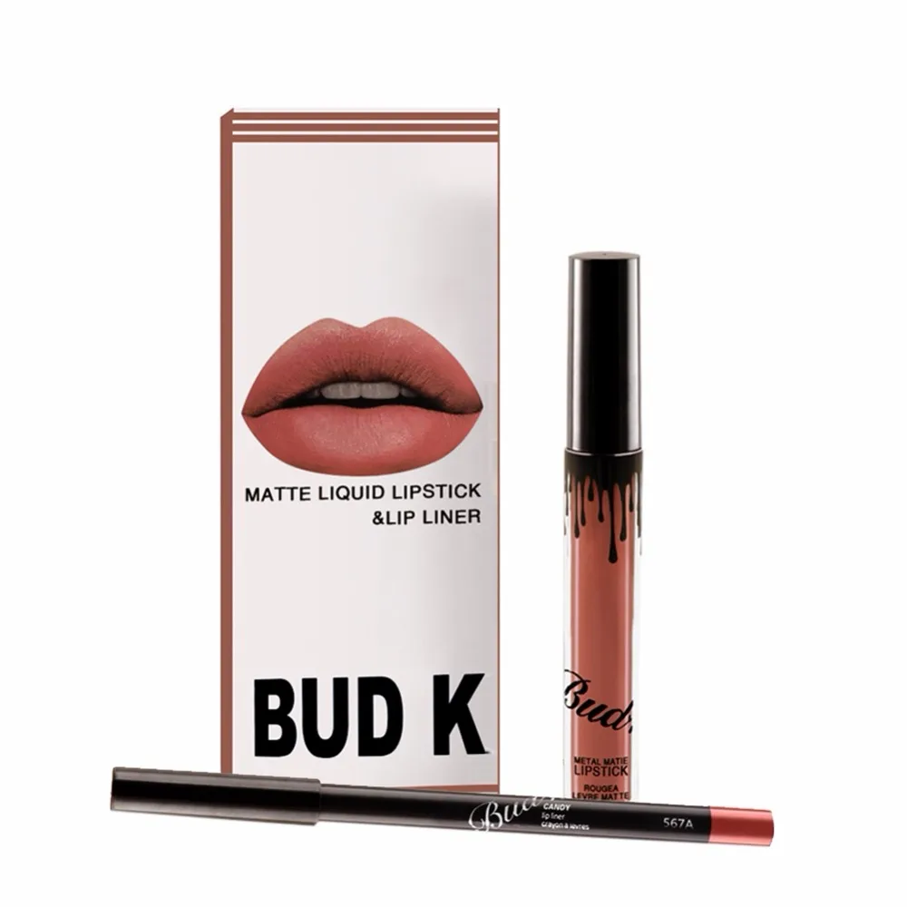 

Fashion Women Lip Beauty Waterproof Non-stick Lip Gloss + Lip Liner Pencil Makeup Cosmetics set New 2018