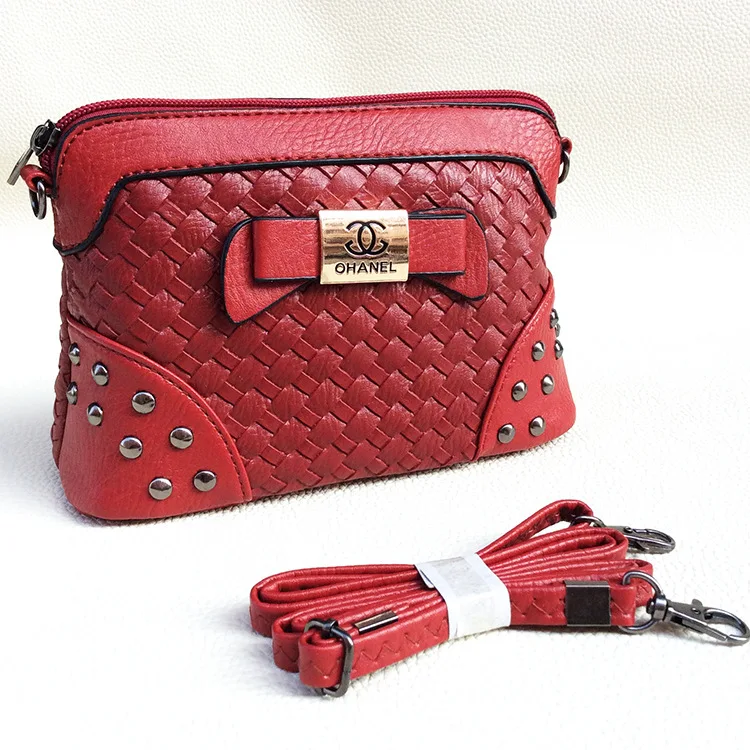 New Womens PU Leather Handbag Fashion Lingge Shoulder Bag Clutch Tote Purse Hobo Messenger Double Metal Bow