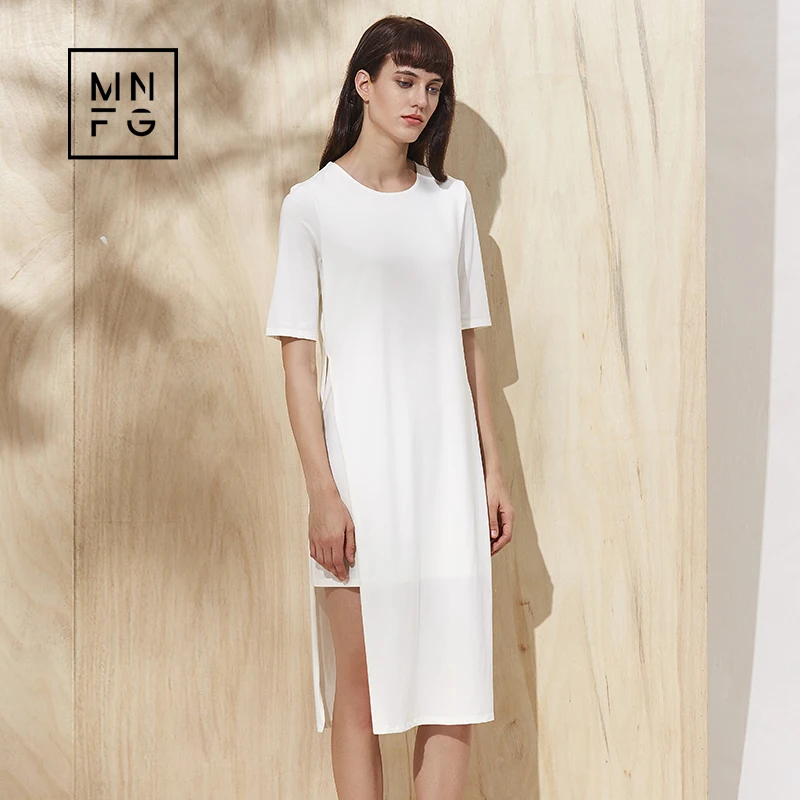 

MNFG by Amii Summer Solid Cotton Split Dress