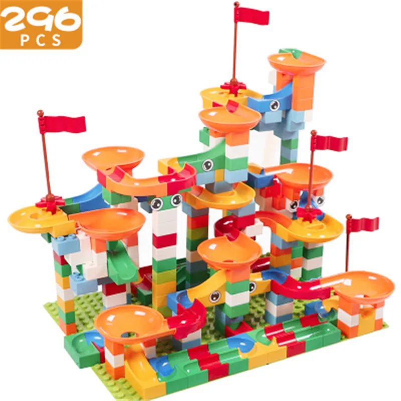 

74-296 PCS Kids building blocks Marble Race Run Block Maze Ball Track Building Blocks ABS Funnel Slide Assemble Bricks Blocks