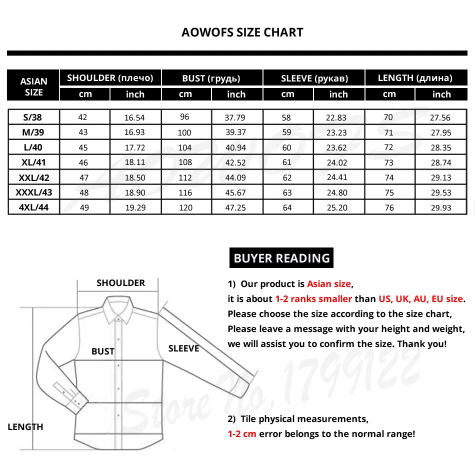 Size Chart Dress Shirt Men