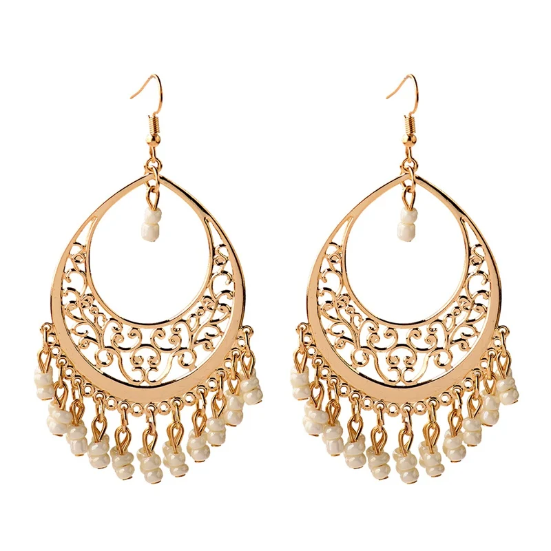 Классический золота с камнями-каплями воды перфорированными цветами Длинные Висячие серьги для Для женщин индийские украшения с кисточками в стиле ретро серьги jhumka - Окраска металла: Style 2