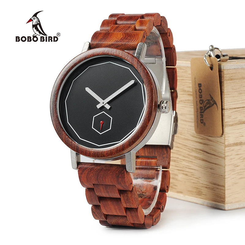 BOBO BIRD WM29 Mens Wooden Watches Full Red Wood Band Fashion Brand Design Simple Life Quartz Watch For Men Accept OEM Customize