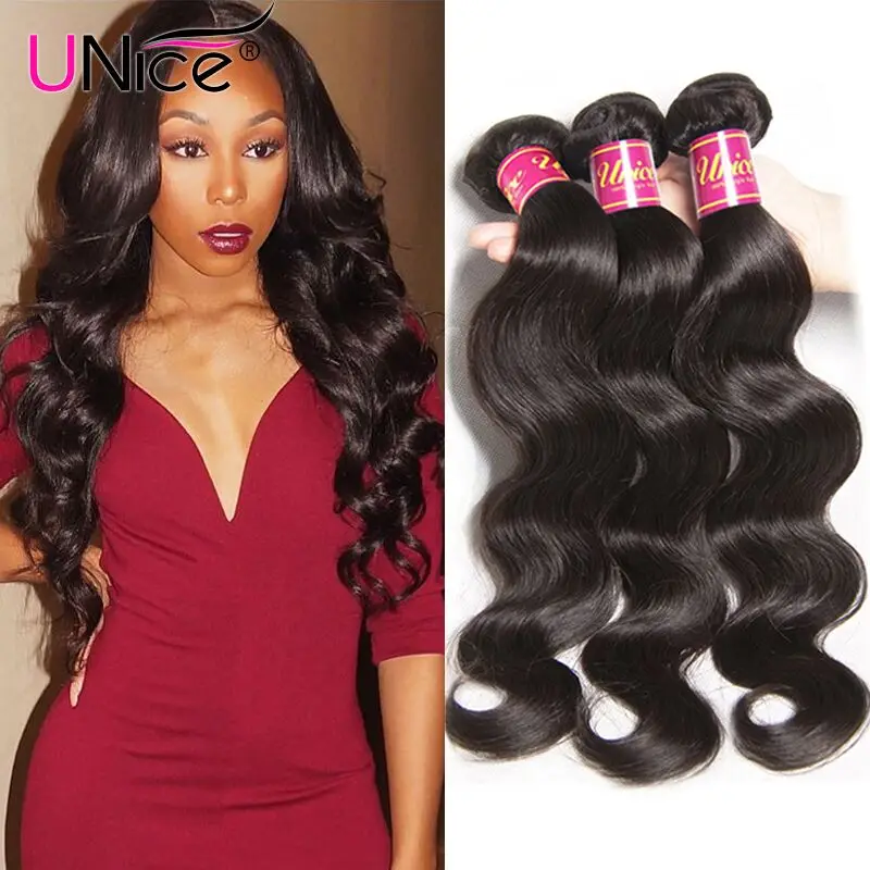 

UNice Hair Company Indian Hair Body Wave Human Hair Bundles 1 Piece Remy Hair Extensions Weave 8-30inch Can Mix Any Length