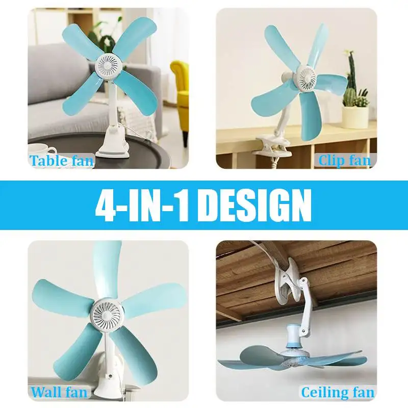 Goedkoop 3 in 1 Multifunctionele Elektrische Ventilator 7 8 W 4 5 Bladeren Mute Muur Opknoping Clip Fans Opvouwbare houder Air Fan US EU Plug