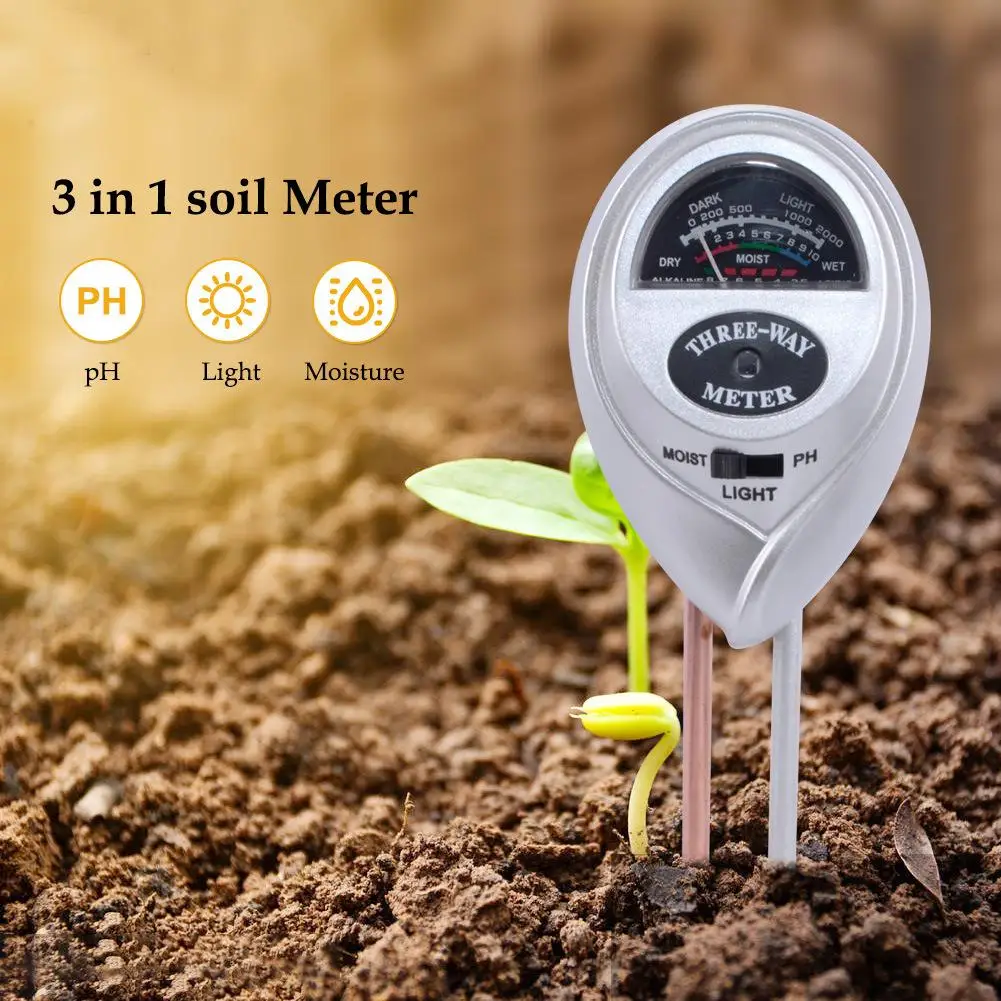Тестер почвы три в одном круглый измеритель влажности почвы тестер PH значение почвенный термометр серебро для сада газон фермы
