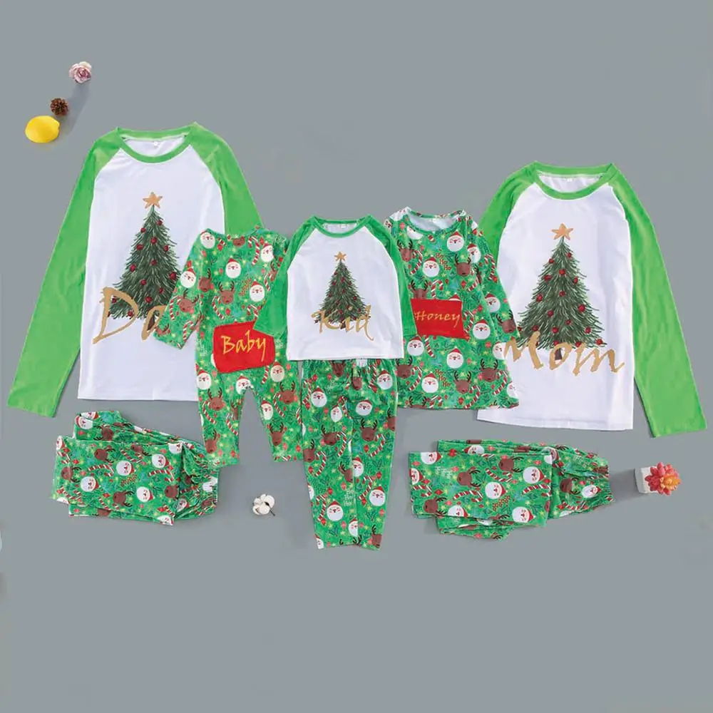 PatPat/осень-зима, Повседневный пижамный комплект для всей семьи с принтом рождественской елки, зеленый, для взрослых и детей
