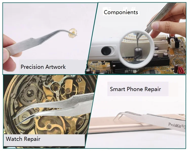Pro'sKit Proskit изоляционный антимагнитный Пинцет наконечники из нержавеющей стали Изогнутые наконечники тонкие наконечники пинцет ручной инструмент