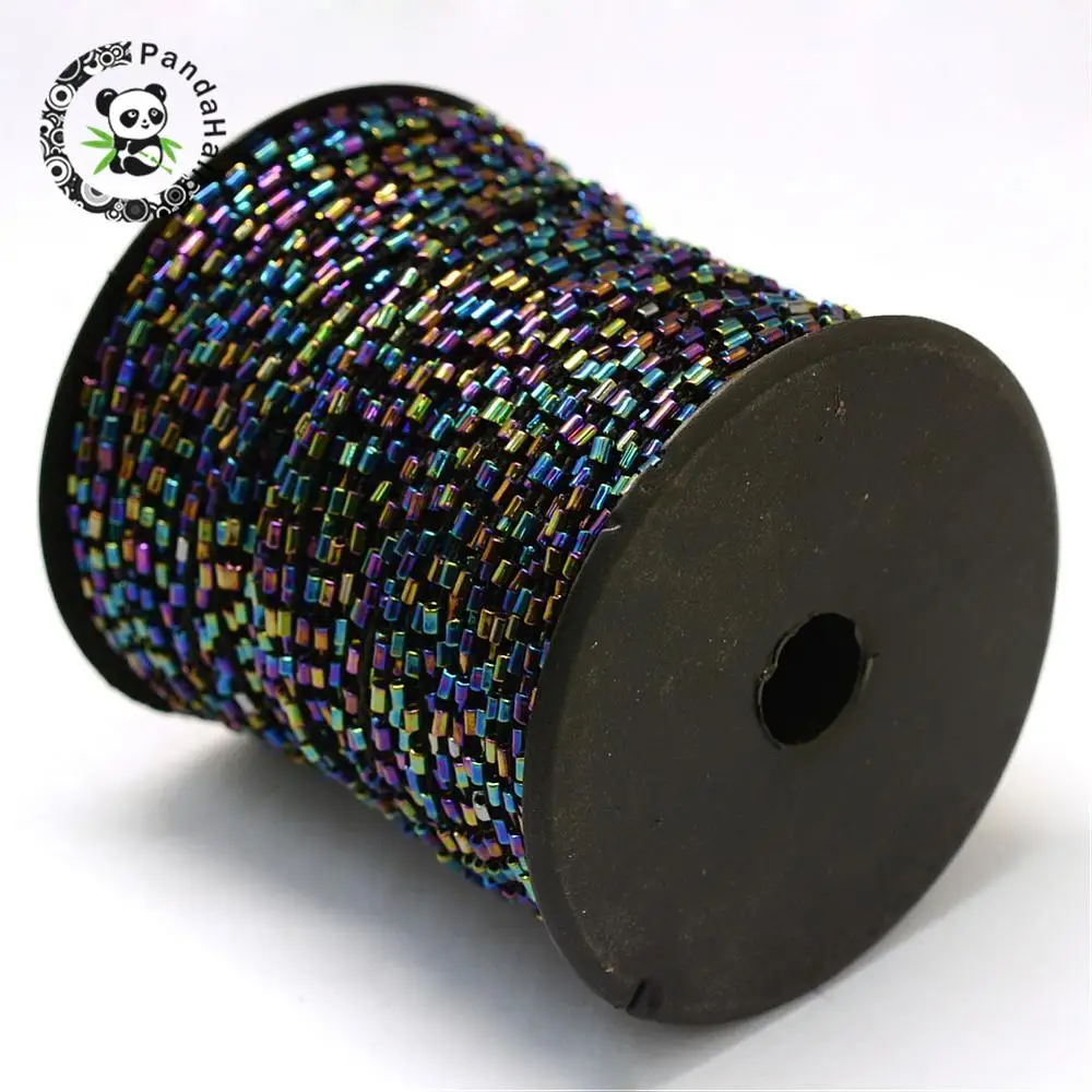 1'''Plated Bugle Bead Cords, with Polyester Cords, Round Hole
