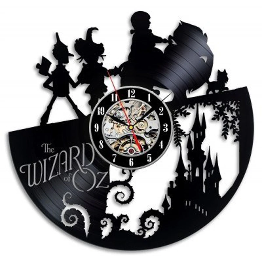 

Vinyl CD Record Wall Clock Modern Design The Wizard of Oz Great Clocks Black Mute Retro Style Cartoon Wall Watch Art Home Decor
