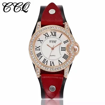 

CCQ Fashion Women Rhinestone Wristwatches Ladies Dress Watch Casual Genuine Leather Female Quartz Watch Relogio Feminino