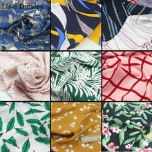 Искусственный шелк, горчичный, желтый, синий, белый, розовый цвет, узор в клетку, в полоску, маленький цветок, ткань, тонкая, крутая, для лета, рубашка, домашняя одежда, платье