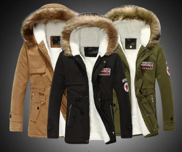 Hot 2017 New Winter Men Casual Cotton Hooded Parka Warm Fur Collar Coat thick Down Jacket