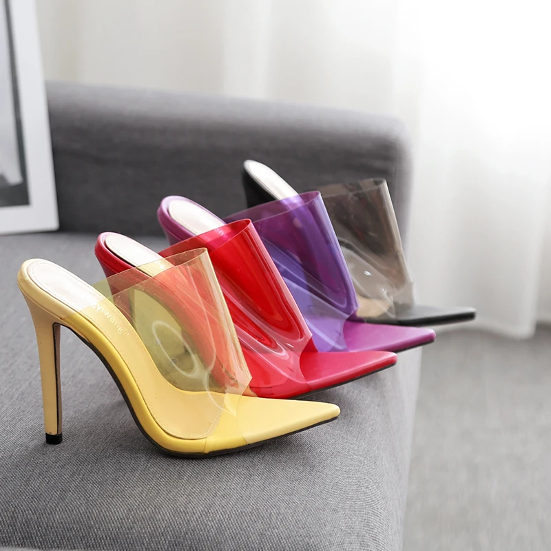 

Jzisuccess 2019 New PVC Jelly Sandals Crystal Open Toed Sexy Thin Heels Crystal Women Transparent Heel Sandals Slippers Pumps