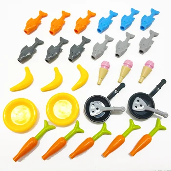

City Accessories Building Block Parts Foods Model Fish Bread kitchen Toy Assembled Blocks Ice Cream Vegetables Carrots Blocks