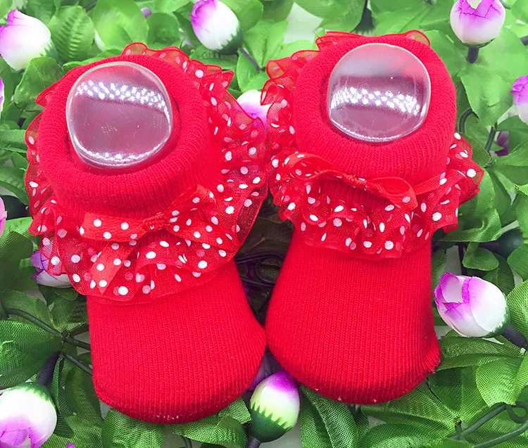 UK/милые сетчатые носки-пачки в горошек для маленьких девочек кружевные носки с оборками для новорожденных Мягкие хлопковые короткие носки - Цвет: Красный