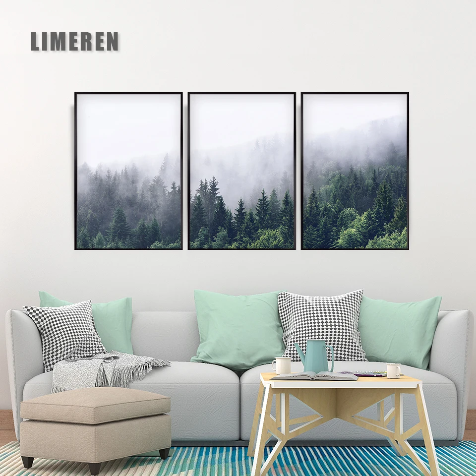

Canvas Print Painting Abstract Landscape Cloud Mountain Dense Forest Nordic Style Wall Art Picture For Home Decoration Unframed