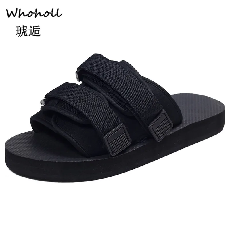 

Whoholl Men's Slippers EVA Men Shoes Women Couple Flip Flops Soft Black Stripes Casual Summer Male Sandals Femme Beach Shoes 45