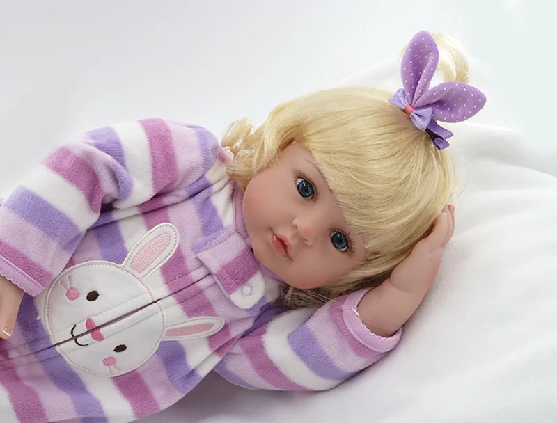 New 22in 55cm Soft Cotton Body Lifelike Newborn Baby Girl With Golden Hair Stripe Clothes Adora Silicone Baby Dolls Reborn Toys (5)