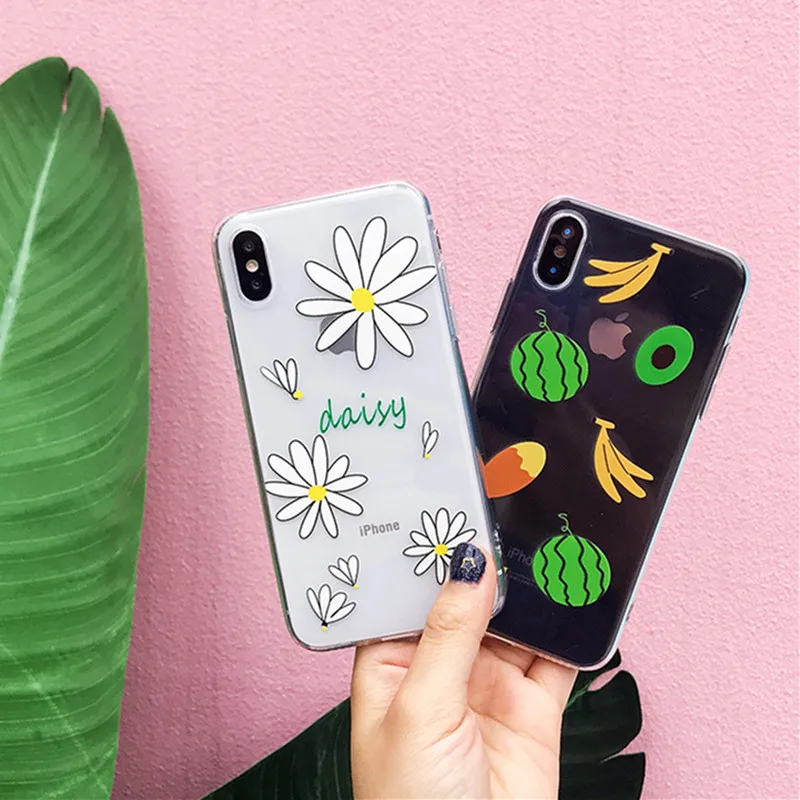 

Summer flowers fruit watermelon pattern phone case for coque iphone 7 plus 8 6s plus clear TPU case for iphone cover X XS XR Max