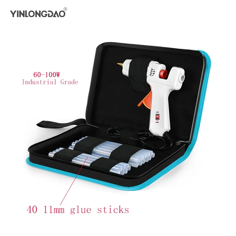 

60-100W Industrial Grade Copper Nozzle Hot Melt Glue Gun+40Pc High-purity High Viscosity Glue Sticks Mini Heat Temperature Tool