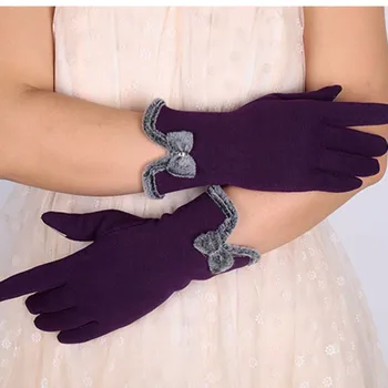 

Autumn Winter Cute Bow Warm warmer Mitts Full Finger Mittens Women Cashmere Female Gloves Top Fashion Women Gloves