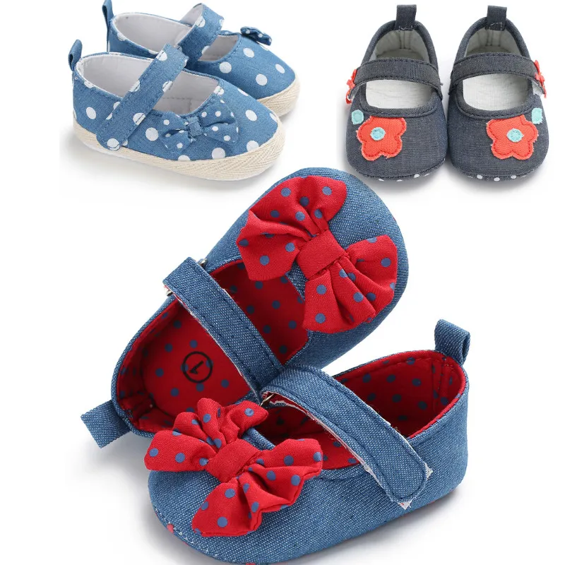 

2019 Baby Shoes Girl Newborn First Walkers Canvas Bowknot Soft Sole Princess Shoes for Girls Toddler Prewalker 0-18M