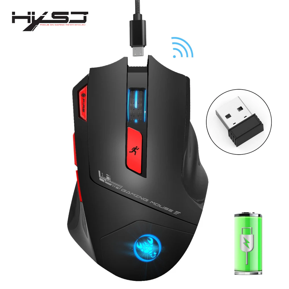 

HXSJ new wireless 2.4G gaming mouse wireless mouse 7 key macro definition 4400 adjustable DPI office PC notebook mice