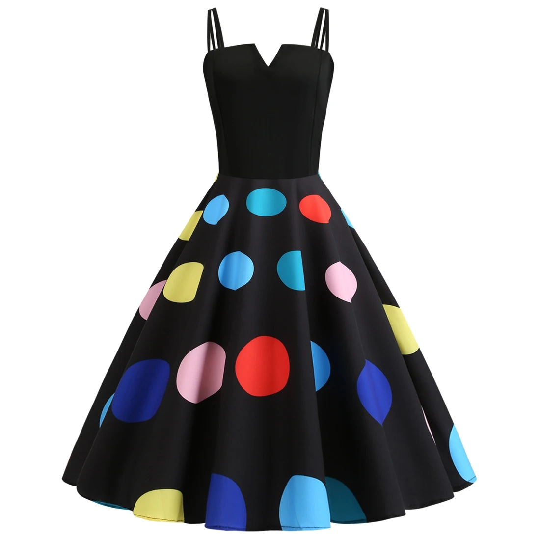 

Women Dress Sleeveless Spaghetti Strap Sexy V Neck Maxi Dress Multicolor Dot Women Party Dress vestidos Plus Size robe femme D40