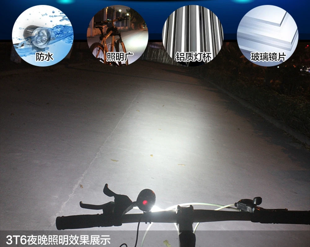 Triple Wick T6 Bike Cycling LED Light High Brightness Connect USB Interface Waterproof Flashlight For Bicycle HandLebar