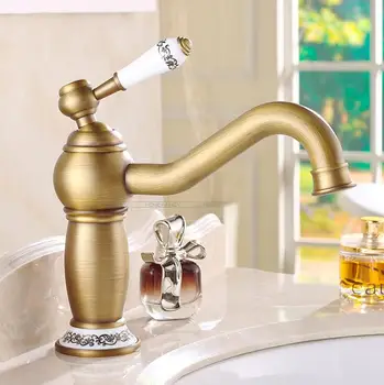 

New Arrival Antique Bronze Bathroom Basin Faucet Ceramic handle Vessel Sink Mixer Tap Hot and Cold Water taps 5570